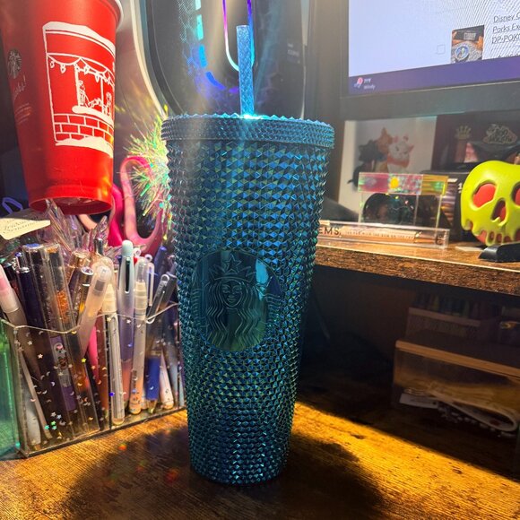 Starbucks Tumbler Blue Splash Chrome Studded Venti 24oz - NEW - Picture 4 of 5